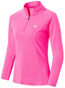 AjezMax Womens 1/4 Zip Long Sleeve Running Top Ladies Gym Sports Yoga Tops UPF 50+ Outdoor Hiking Cycling Golf Shirts Rose-red