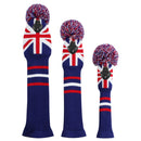 Scott Edward Knitted Golf Club Head Covers for Woods 3Pcs Set Golf Driver (460CC) Fairways and Hybrid/UT with Rotating Number Tags(UK Flag)