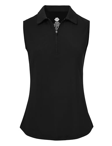 MoFiz Women's Golf Sleeveless Polo Shirts Lady-fit Moisture Wicking Tennis Sports Shirts Tops Black Size XL - Golf Gift