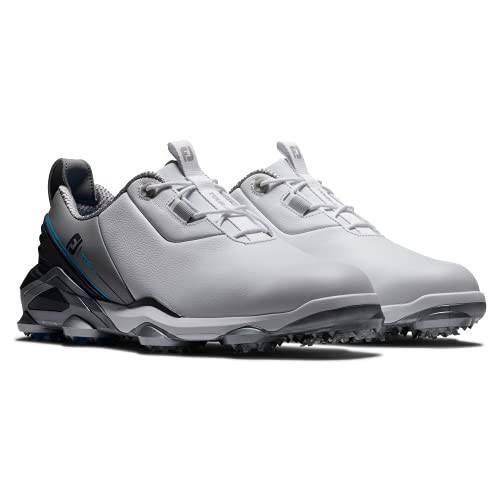 FootJoy Men's Tour Alpha Golf Shoe, White Grey Blue, 8.5 UK - Golf Gift