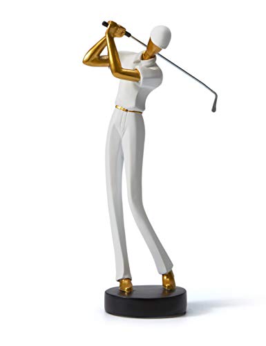 Amoy-Art Golf Figurine Statue Golfer Sculpture Gifts Modern Decor Arts Home Ornament Table Centerpiece Crafts Polyresin White 24cm - Golf Gift