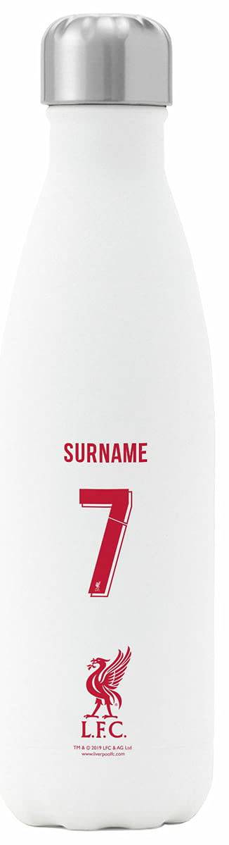 Personalised 'Back of Shirt' Insulated Water Bottle for Liverpool FC supporters, 500ml capacity - White - Stainless Steel - Great Gift for Reds fans - Golf Gift