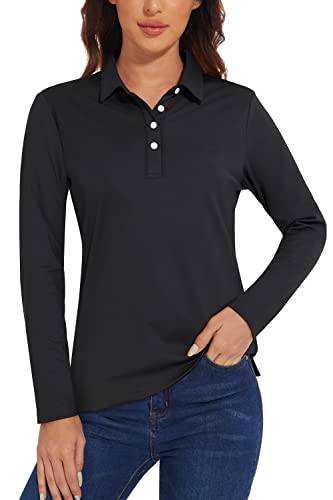 TACVASEN Polo Shirts for Women Adult Golf Shirts Womens Long Sleeve UPF 50+ T-Shirts Comfortable Leisure Work Shirt Black,S - Golf Gift