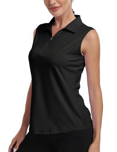 MoFiz Women's Golf Sleeveless Polo Shirts Lady-fit Moisture Wicking Tennis Sports Shirts Tops Black Size XL - Golf Gift