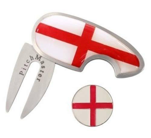 Sherpashaw Golf Pitchmark Repairer - England Flag and Ball Marker - Golf Gift