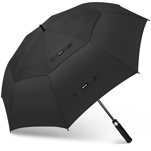 KEYHOT Golf Umbrella Windproof Strong 56 Inch - Large Golfing Umbrella Automatic Open - Extra Large Umbrella Double Canopy Vented for Men Women (Black) - Golf Gift