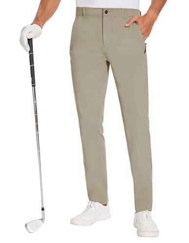 SPECIALMAGIC Men's Slim-Fit Stretch Golf Pants, Water Resistant Hiking Pants with Zipped Pockets, Men's Dress Pants Elastic Waist Lightweight Casual Outdoor (Stone, 34W) - Golf Gift