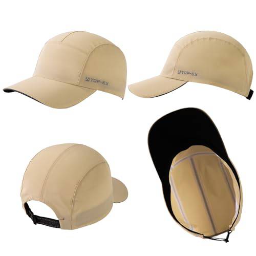 TOP-EX Unisex Waterproof Baseball Cap for Running Golf - 5 Panel caps for Men Sun Rain All Weather Protection UV Reflective Breathable Outdoor Hat Khaki M/L - Golf Gift