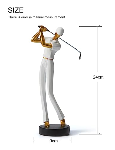 Amoy-Art Golf Figurine Statue Golfer Sculpture Gifts Modern Decor Arts Home Ornament Table Centerpiece Crafts Polyresin White 24cm - Golf Gift