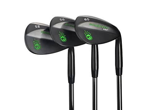 BombTech - Premium Golf Wedge Set - 52, 56, 60 Degrees Golf Wedges - Max Groove for Increased Spin - Black Wedges… (Black) - Golf Gift