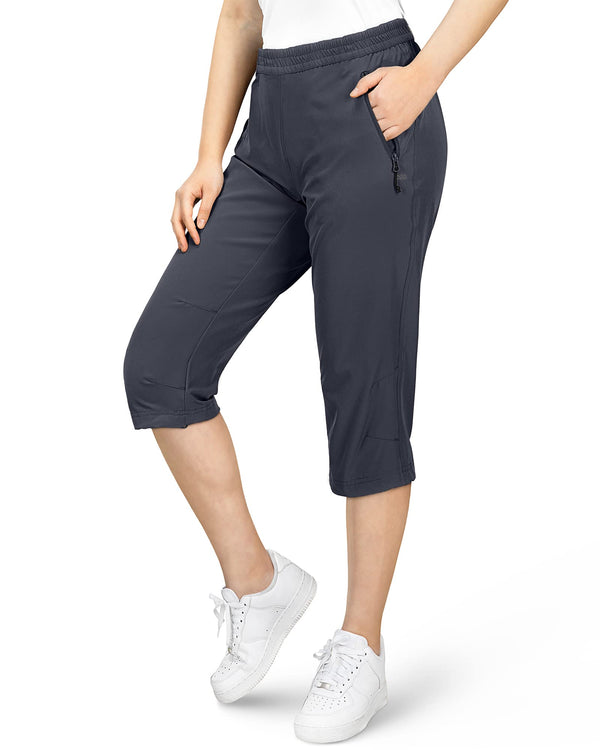 33,000ft Women's Capri Golf Trousers Casual Quick Dry UPF 50+ Lightweight Quick Dry 3/4 Cargo Pants Hiking Shorts with Pockets Dark Grey