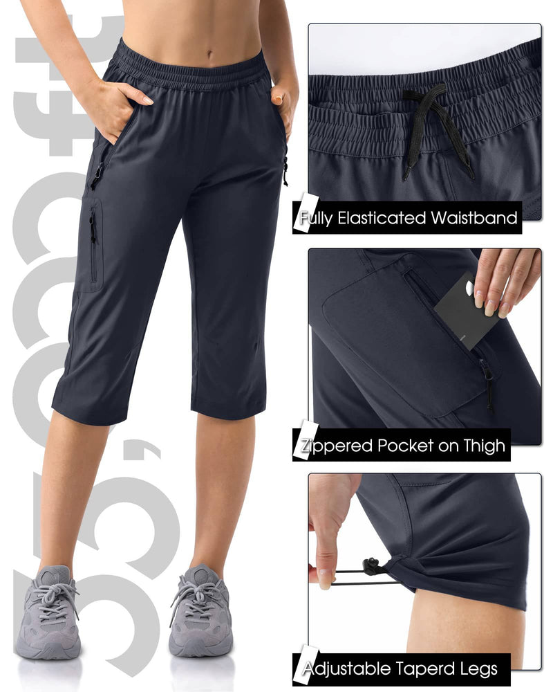 33,000ft Women's Capri Golf Trousers Casual Quick Dry UPF 50+ Lightweight Quick Dry 3/4 Cargo Pants Hiking Shorts with Pockets Dark Grey