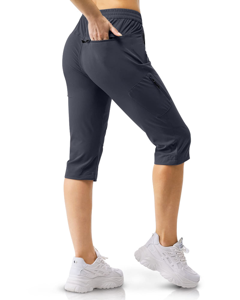 33,000ft Women's Capri Golf Trousers Casual Quick Dry UPF 50+ Lightweight Quick Dry 3/4 Cargo Pants Hiking Shorts with Pockets Dark Grey