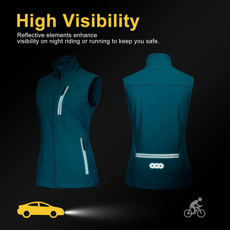 33,000ft Women's Lightweight Gilet Outerwear Waterproof Stand Collar Softshell Cycling Vest Laddies Reflective Sleeveless Jacket for Golf (Blue)