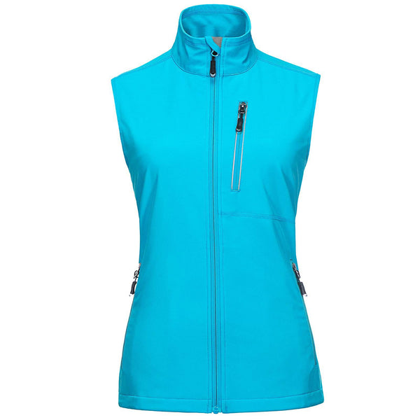 33,000ft Women's Lightweight Gilet Outerwear Waterproof Stand Collar Softshell Cycling Vest Laddies Reflective Sleeveless Jacket for Golf (Blue)