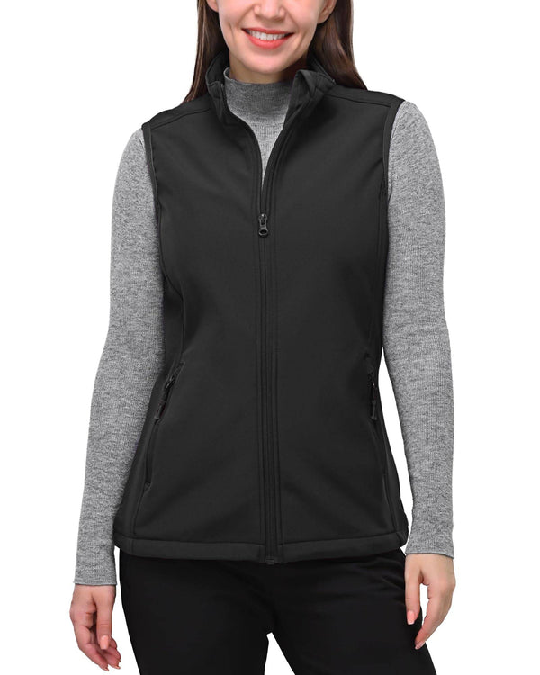 33,000ft Women's Softshell Full Zip Gilet Fleece Lined Windproof Vest Outerwear Lightweight Sleeveless Jacket for Golf Black