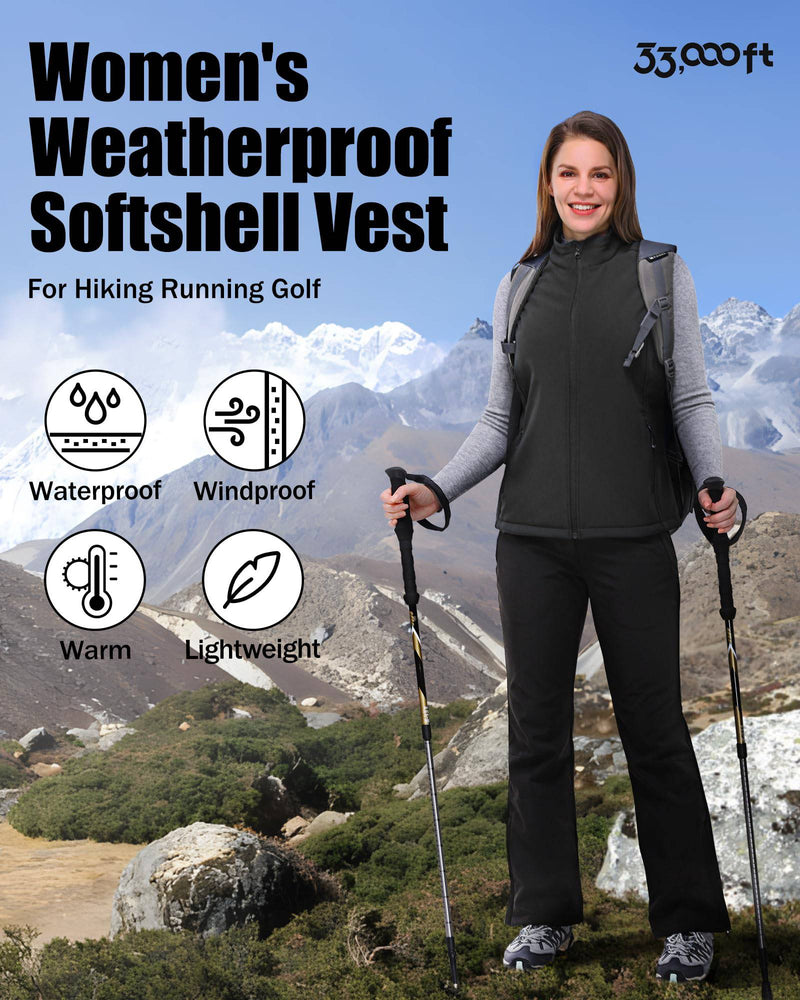 33,000ft Women's Softshell Full Zip Gilet Fleece Lined Windproof Vest Outerwear Lightweight Sleeveless Jacket for Golf Black