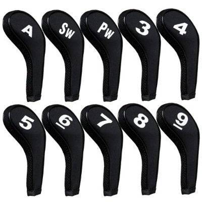 Andux Number Print Golf Iron Club Head Covers Zipper Long Neck 10pcs/set Black - Golf Gift