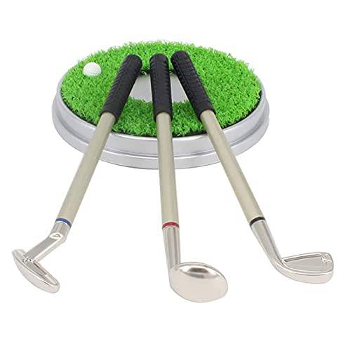 Golf Bag Pen Holder with Clock for Desk Mini Golf Caddy Cart Holder and 3 Pens Golf Gifts Set for Men Women, Desktop Aluminum Alloy Golf Pens Souvenir Gift(White/Blue - Golf Bag) - Golf Gift