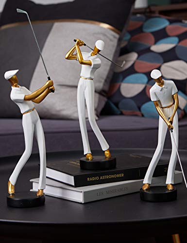 Amoy-Art Golf Figurine Statue Golfer Sculpture Gifts Modern Decor Arts Home Ornament Table Centerpiece Crafts Polyresin White 24cm - Golf Gift