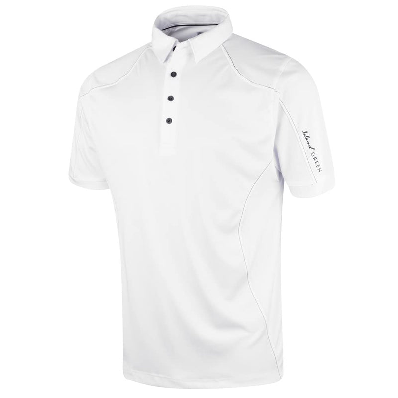 Island GREEN Mens 4 Button CoolPass Polo Shirt - White - L - Golf Gift