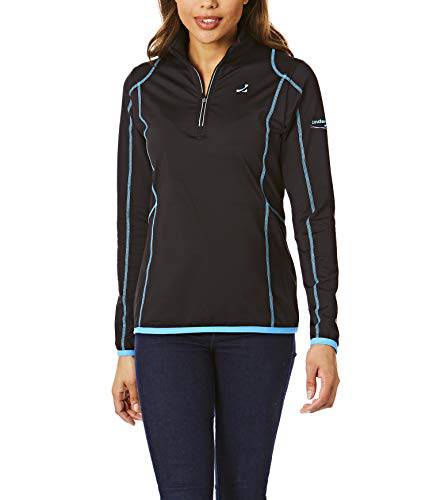 Under Par UPLMID1746 Womens Zip Neck Sweater Jumper Breathable Moisture Wicking Ladies Golf Mid Layer Top, Uplmid1746 - Black/Summer Blue, 14 UK - Golf Gift