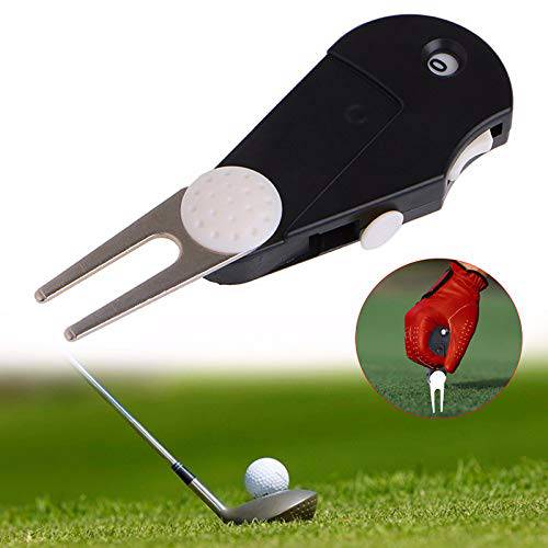 IKAAR Golf Divot Tool Foldable Golf Divot Repair Tool Multi-Function Portable Golf Repair Tool Golf Accessories for Men Black - Golf Gift