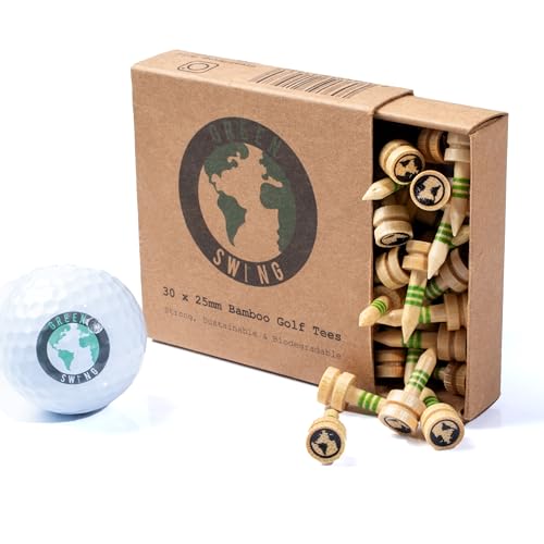 Green Swing Bamboo Golf Tees 25mm | Strong Sustainable Biodegradable | 30pcs | Green Castle Tees - Golf Gift