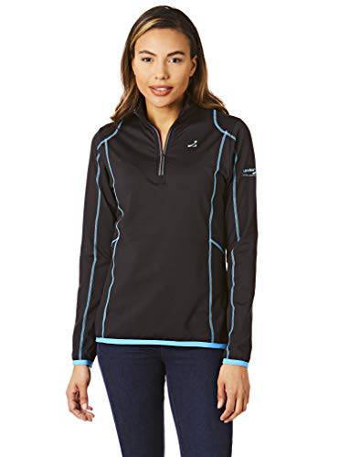 Under Par UPLMID1746 Womens Zip Neck Sweater Jumper Breathable Moisture Wicking Ladies Golf Mid Layer Top, Uplmid1746 - Black/Summer Blue, 14 UK - Golf Gift