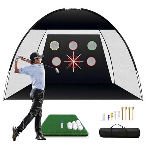 RUN.SE RUN.SE Practice Net,10x7ft Golf Game Set-XL Golf Net and Mat, 9 Golf Balls with Turf Mat,Carry Bag, Golf Swing Trainer, Golf Gifts for Men/Women - Golf Gift