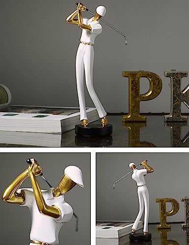 Amoy-Art Golf Figurine Statue Golfer Sculpture Gifts Modern Decor Arts Home Ornament Table Centerpiece Crafts Polyresin White 24cm - Golf Gift