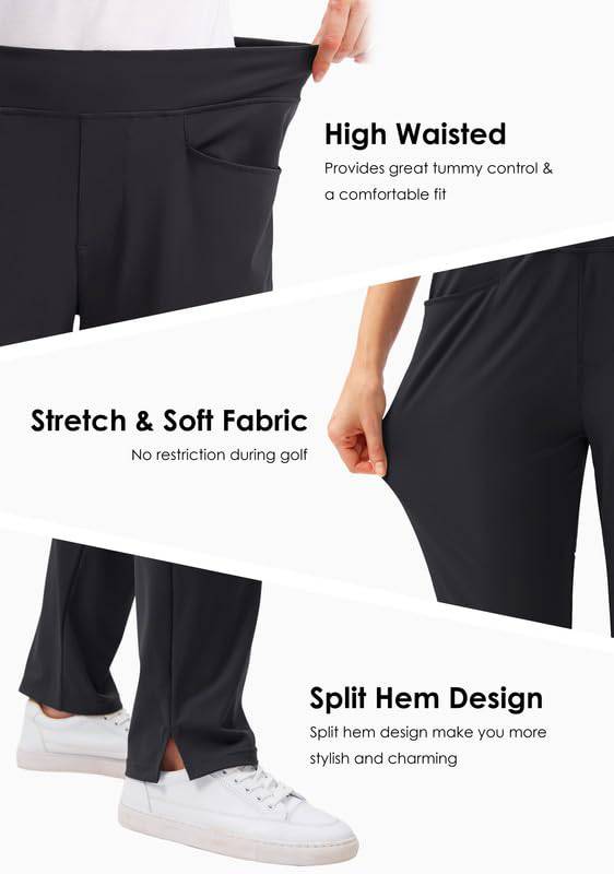 SANTINY Women's Golf Pants with 3 Pockets Stretch High Waisted Pull on Pants for Women Travel Work Casual, Black, M - Golf Gift