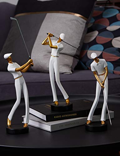 Amoy-Art Golf Figurine Statue Golfer Sculpture Gifts Modern Decor Arts Home Ornament Table Centerpiece Crafts Polyresin White 24cm - Golf Gift