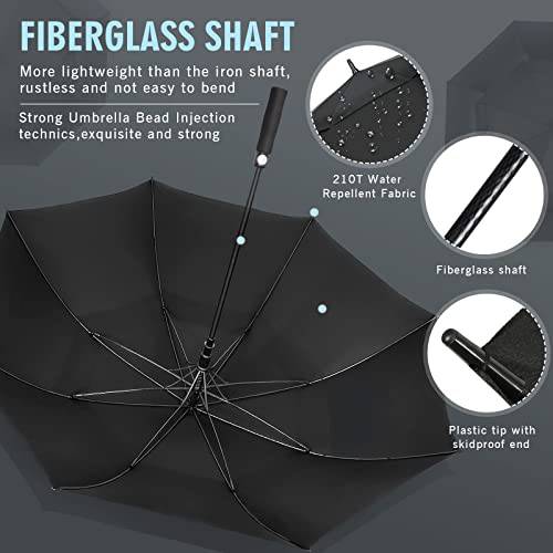 ZOMAKE Large Golf Umbrella Windproof Strong 54 Inch - Big Golfing Umbrellas Double Canopy Vented for Men - Extra Large Oversize Umberella's with Strap(Black) - Golf Gift