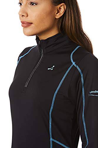 Under Par UPLMID1746 Womens Zip Neck Sweater Jumper Breathable Moisture Wicking Ladies Golf Mid Layer Top, Uplmid1746 - Black/Summer Blue, 14 UK - Golf Gift