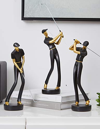 Amoy-Art Golf Figurine Statue Golfer Sculpture Gifts Modern Decor Arts Home Ornament Table Centerpiece Crafts Polyresin Black 24cm - Golf Gift