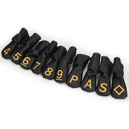 10pcs /Set Black Hybrid Iron Club Head Covers Protector with Large Gold No. - Golf Gift