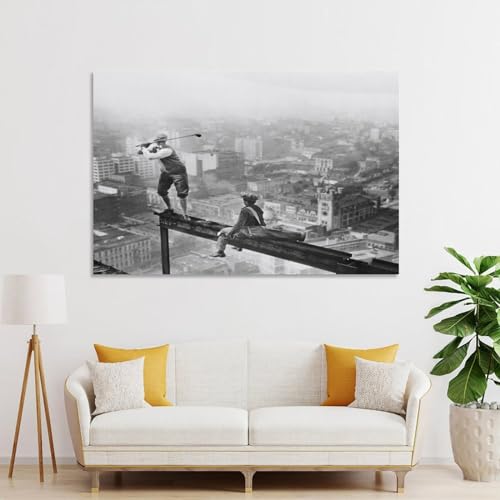 AmSoan Playing Golf on Skyscrapers Wall Art Paintings Canvas Wall Decor Home Decor Living Room Decor Aesthetic Prints 24x36inch(60x90cm) Unframe-style - Golf Gift