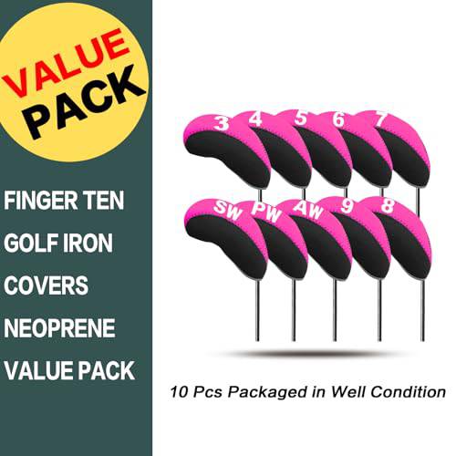 AMRTA Golf Club Iron Head Cover 10 Pack Protective Head Cover Fit All Iron Clubs Black Blue Orange Green (Pink) - Golf Gift