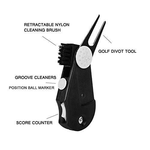 IKAAR Golf Divot Tool Foldable Golf Divot Repair Tool Multi-Function Portable Golf Repair Tool Golf Accessories for Men Black - Golf Gift