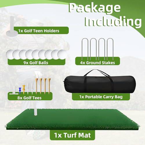 RUN.SE RUN.SE Practice Net,10x7ft Golf Game Set-XL Golf Net and Mat, 9 Golf Balls with Turf Mat,Carry Bag, Golf Swing Trainer, Golf Gifts for Men/Women - Golf Gift