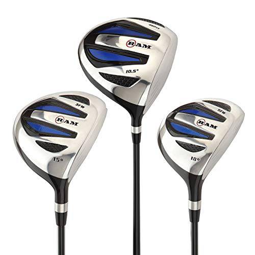 Ram Golf EZ3 Mens Steel Wood Set - Driver, 3 & 5 Wood - Headcovers Included - Golf Gift