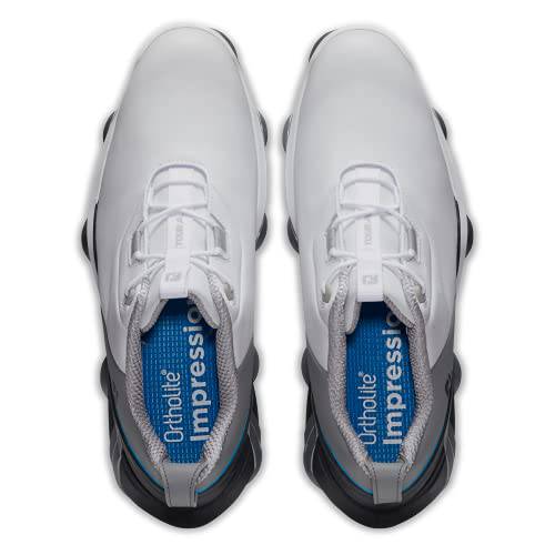 FootJoy Men's Tour Alpha Golf Shoe, White Grey Blue, 8.5 UK - Golf Gift