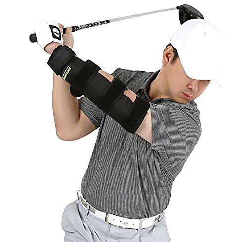 Weighted Elbow Brace - Shoulder Turn & Straight Arm Golf Swing Trainer Increasing The Moment of Inertia Force (Rigid, Patented) - Golf Gift