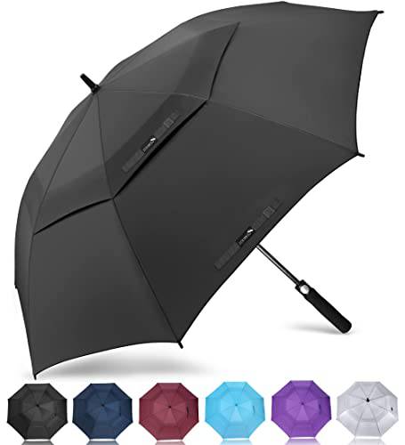 ZOMAKE Large Golf Umbrella Windproof Strong 54 Inch - Big Golfing Umbrellas Double Canopy Vented for Men - Extra Large Oversize Umberella's with Strap(Black) - Golf Gift