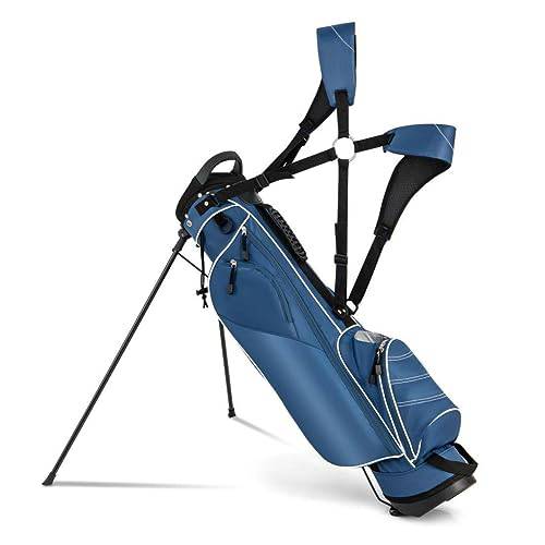 SPOTRAVEL Golf Stand Bag, Lightweight Golf Clubs Storage Bags with Adjustable Dual-Strap, 4-Way Top Divider & Foldable Bracket, Waterproof Golf Trolley Bag for Adults (Blue) - Golf Gift