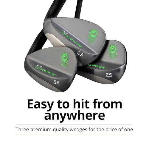 BombTech - Premium Golf Wedge Set - 52, 56, 60 Degrees Golf Wedges - Max Groove for Increased Spin - Black Wedges… (Black) - Golf Gift