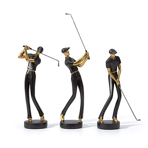 Amoy-Art Golf Figurine Statue Golfer Sculpture Gifts Modern Decor Arts Home Ornament Table Centerpiece Crafts Polyresin Black 24cm - Golf Gift