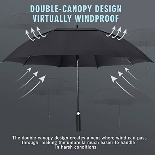 ZOMAKE Large Golf Umbrella Windproof Strong 54 Inch - Big Golfing Umbrellas Double Canopy Vented for Men - Extra Large Oversize Umberella's with Strap(Black) - Golf Gift