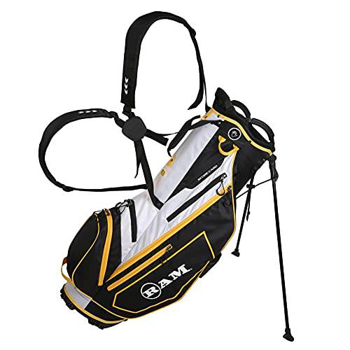 Ram Golf FX Lightweight Golf Stand Carry Bag, Black/White/Yellow - Golf Gift